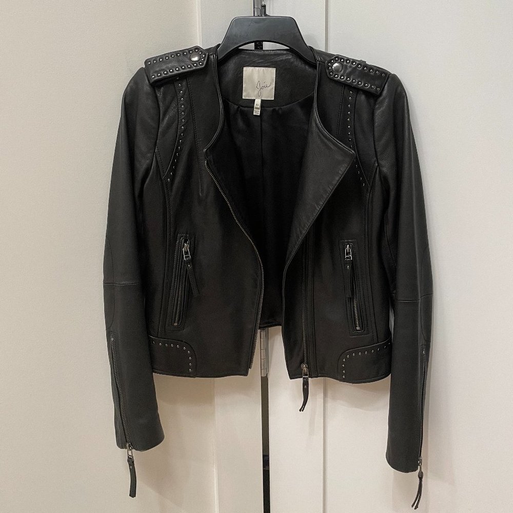 Joie Margolin Lamb Leather Studded Black Moto Jacket XS